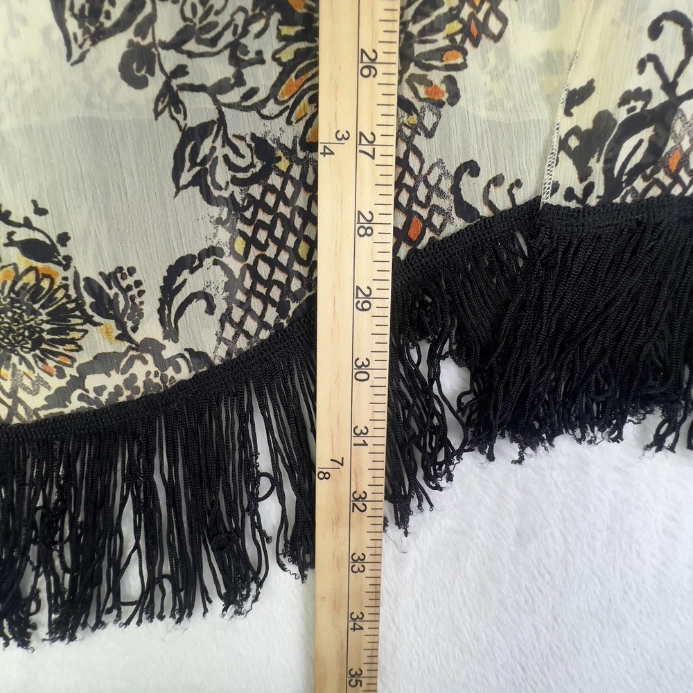 Xhilaration Kimono Blouse Juniors S/M White Floral Sheer Fringe Lightweight - Picture 5 of 7